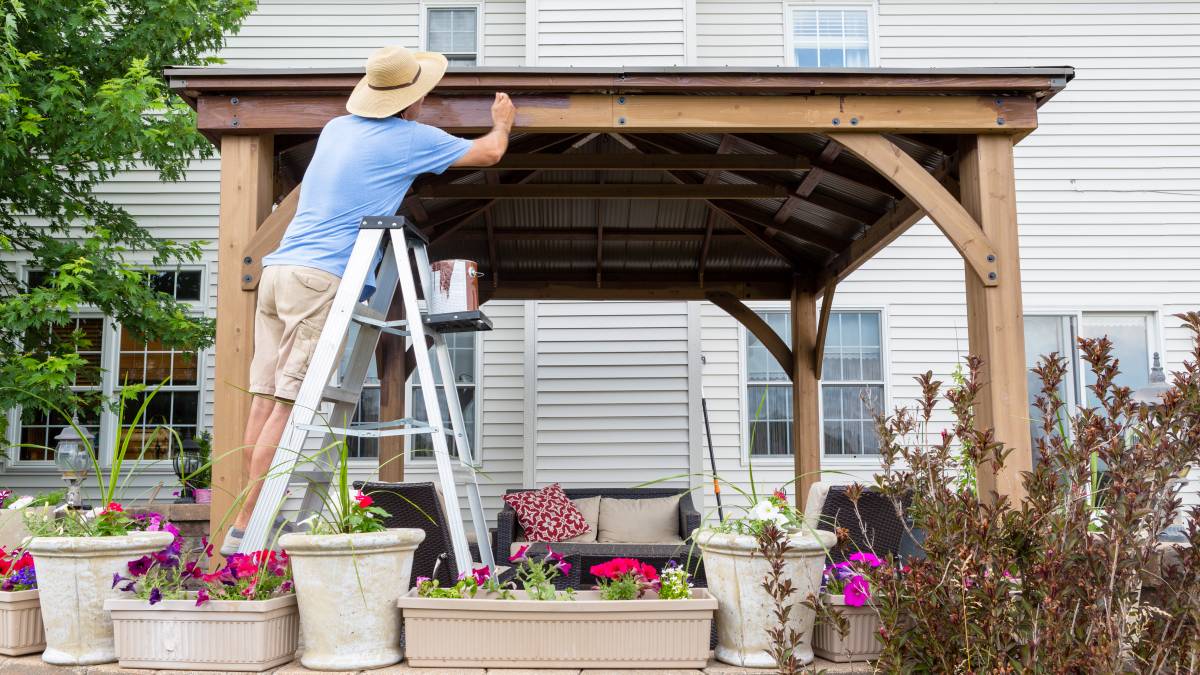 a wooden gazebo