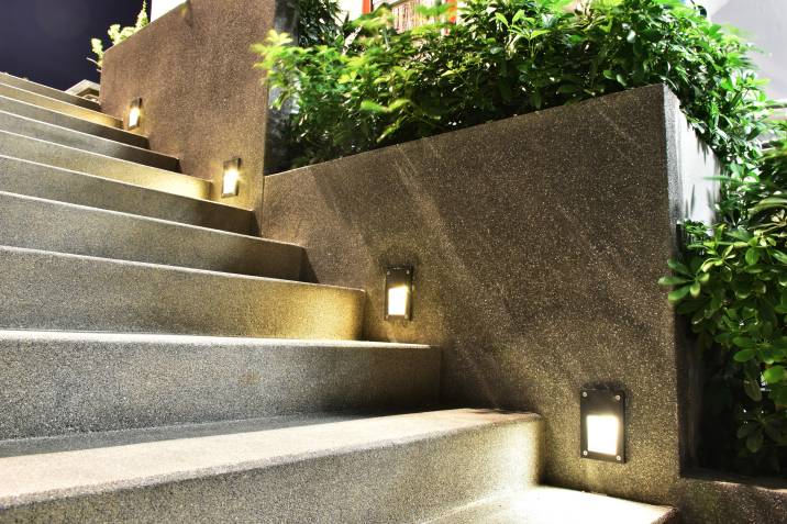 Outdoor lights installed on steps