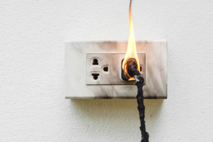 electrical fire on socket 