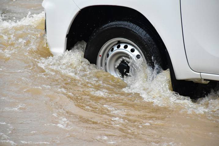 car caught in flood