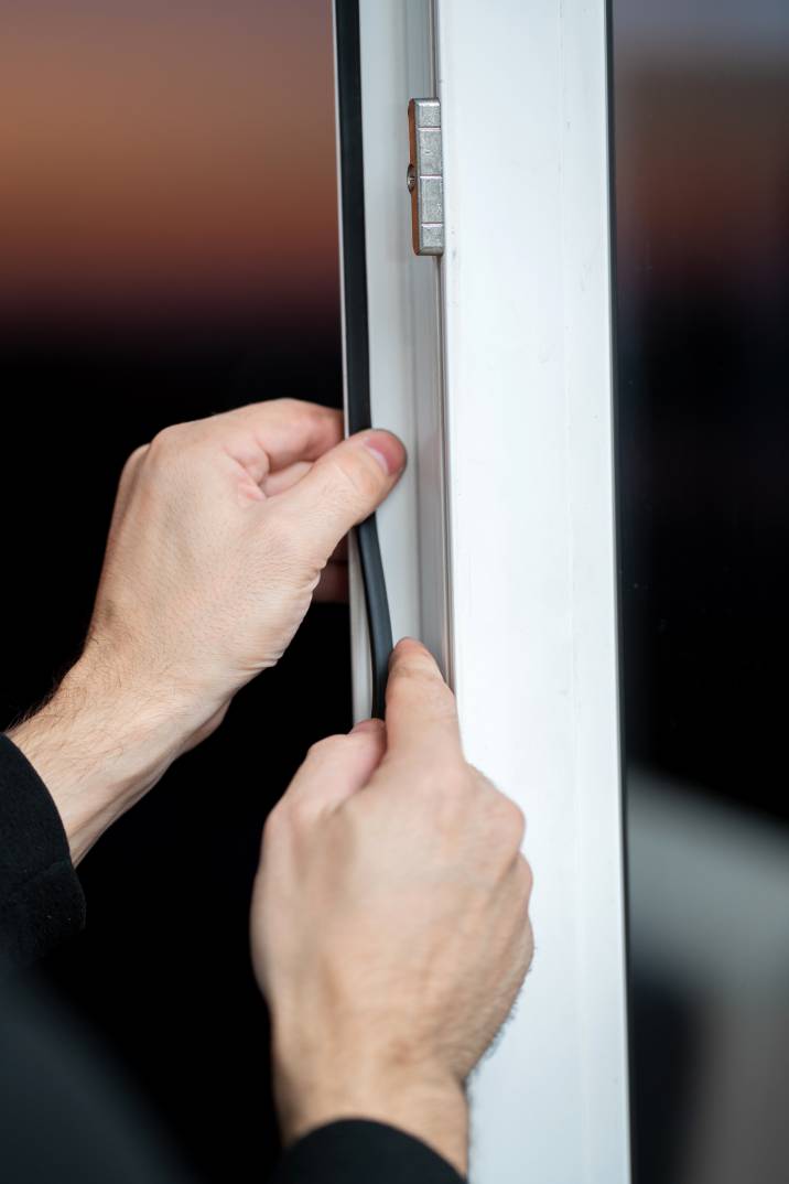 a man installing a window seal