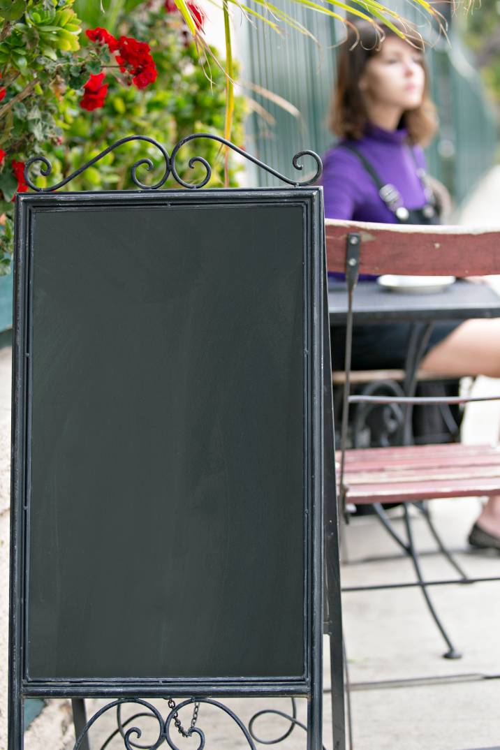 a close-up shot of blank restaurant signage