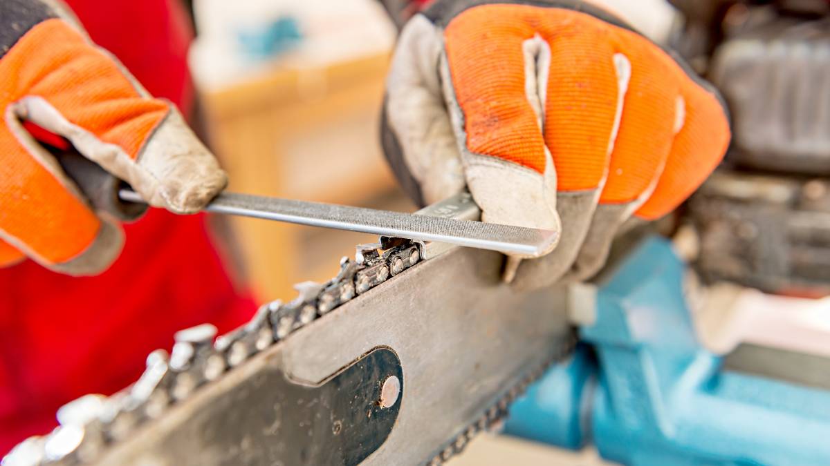 handyman sharpening chainsaw