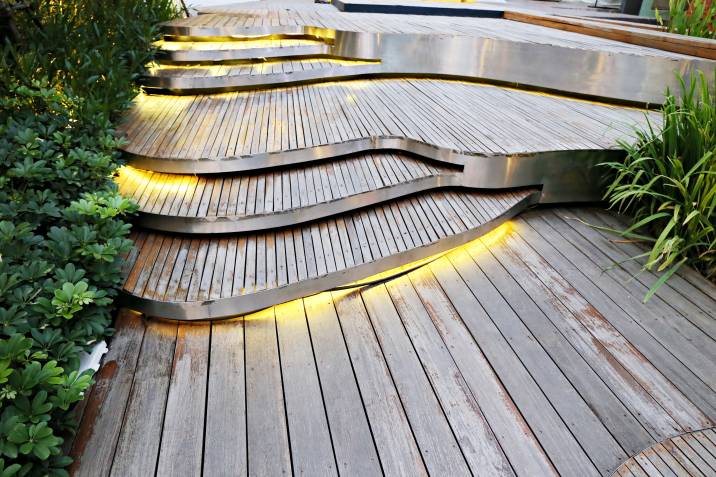 garden steps with lights