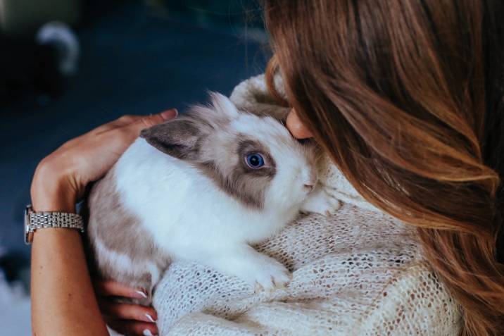 a woman carrying a rabbit