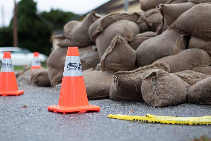 a floodwall made of sandbags