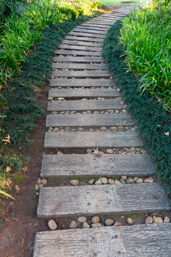 a garden path made from sleepers