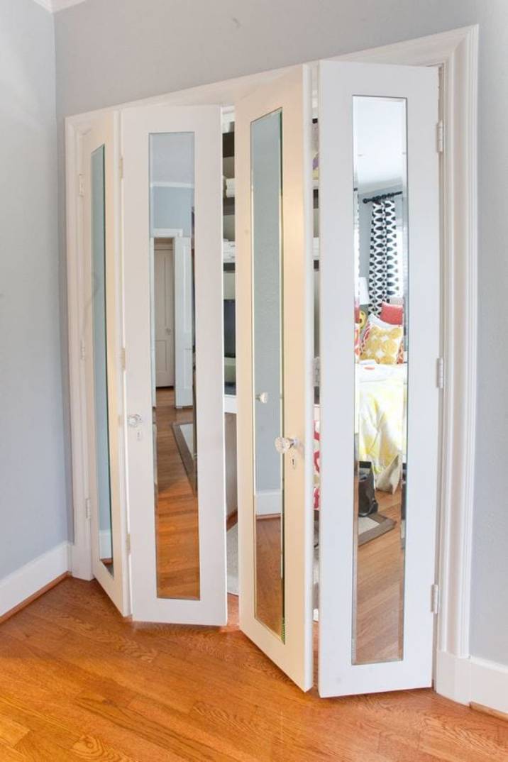 Wooden closet doors with mirrors