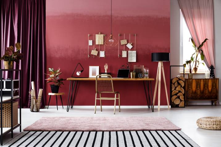 red ombre wall paint in living room