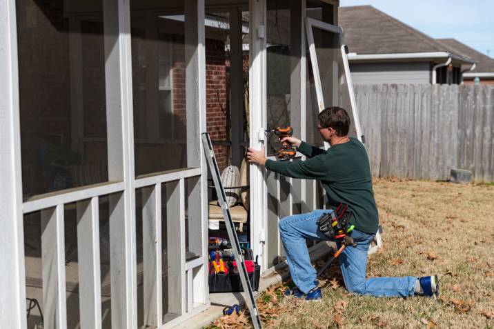 Installing panels to frame on porch