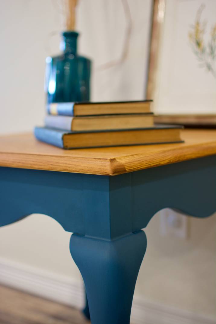 blue chalk painted end table
