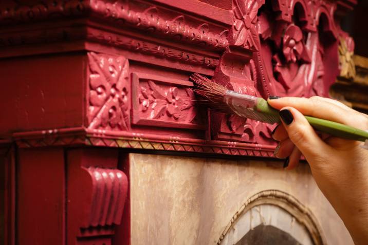 painting antique cabinet molding with crimson jewel tone