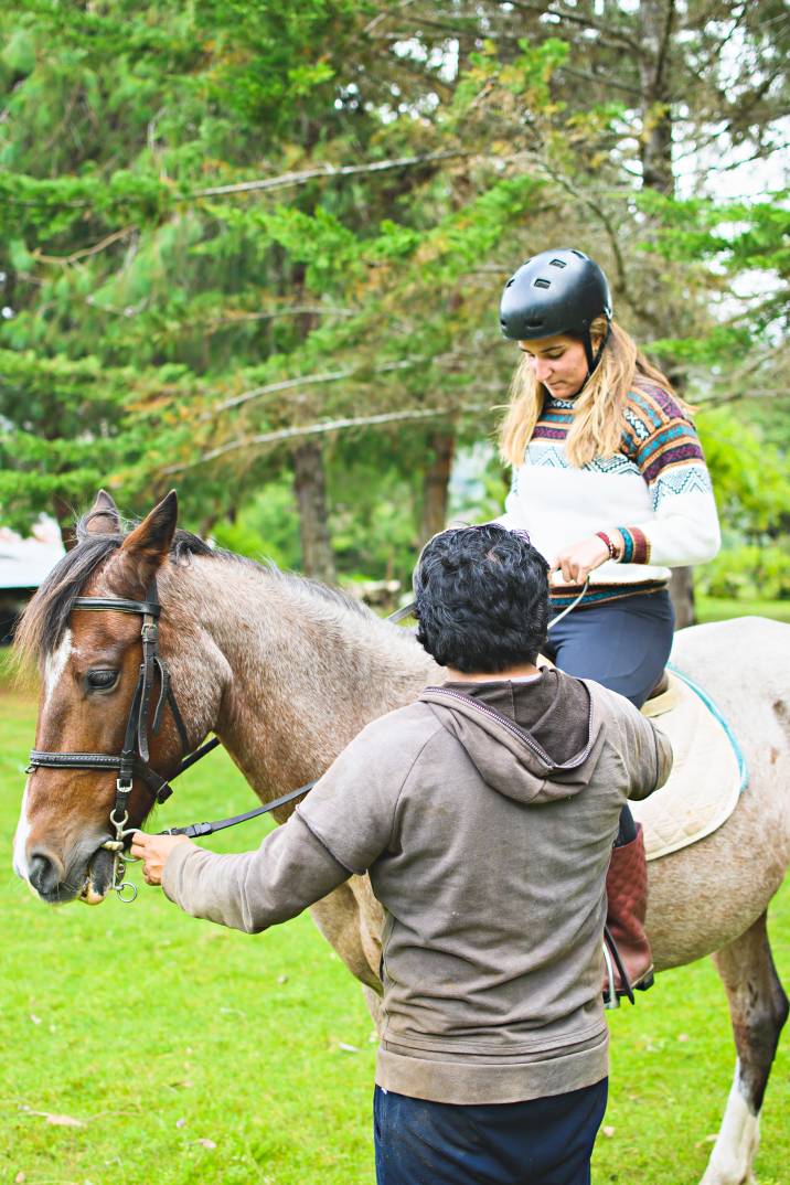 a man teaching a woman how to ride a horse