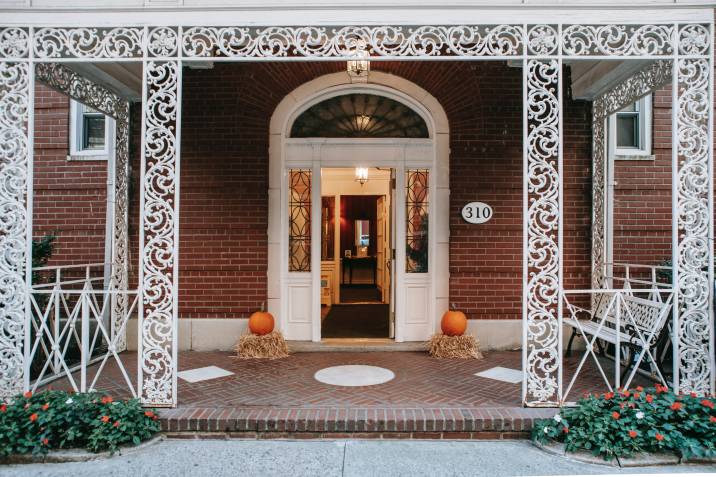 Carved arched timber door