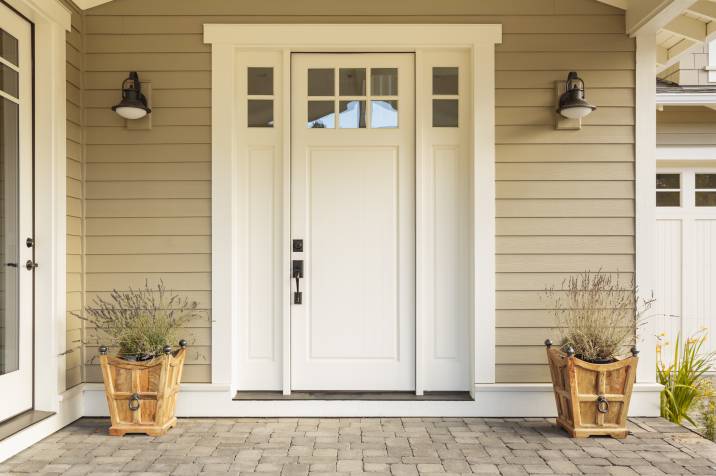 White timber front door