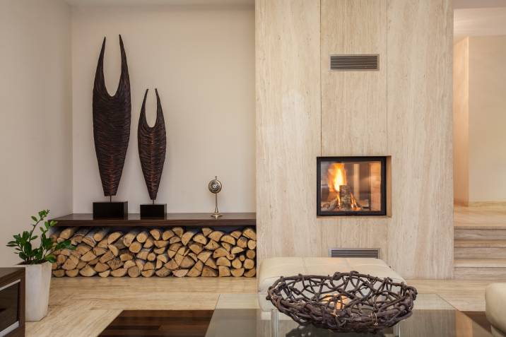 Fireplace with geometric shapes as surrounding decor