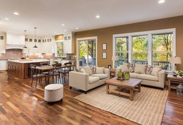 a luxury living room with downlights