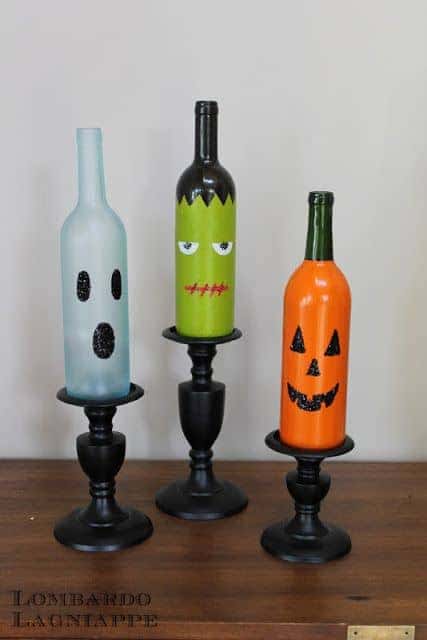 Pained wine bottles for Halloween