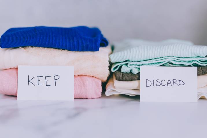 Organise items into piles when decluttering