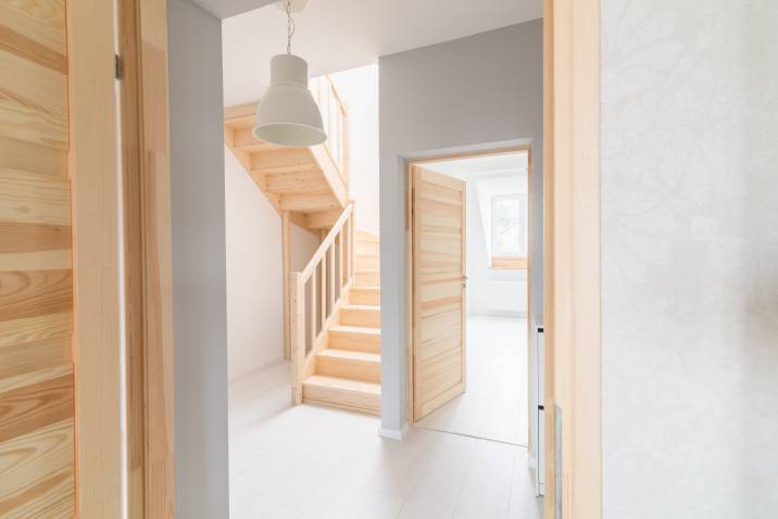minimalist pine attic stairs