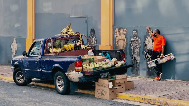 fruits loaded in a pickup truck