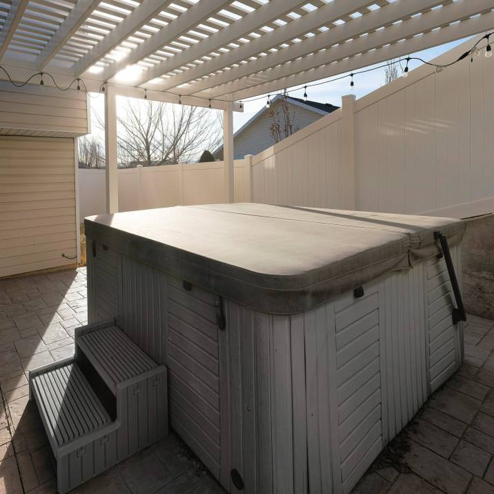 outdoor hot tub with covering