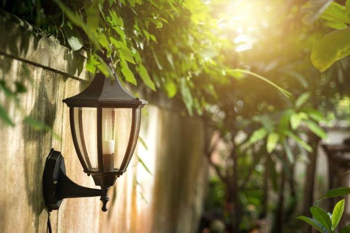 traditional wall lamp in a garden