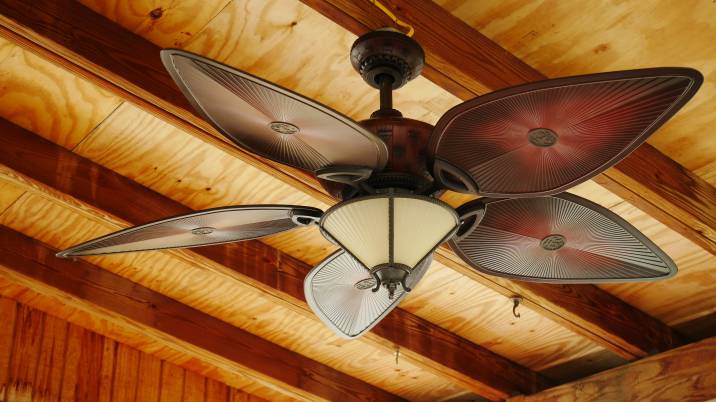 decorative ceiling fan in a wooden room