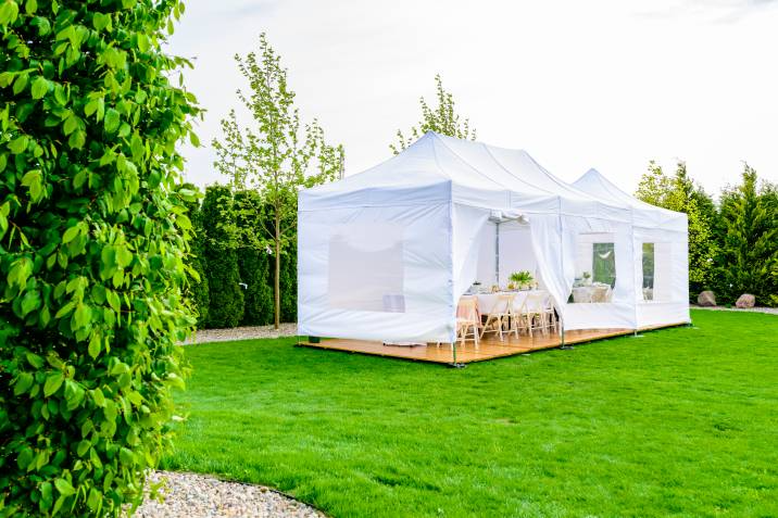 outdoor tent in garden for receiving guests