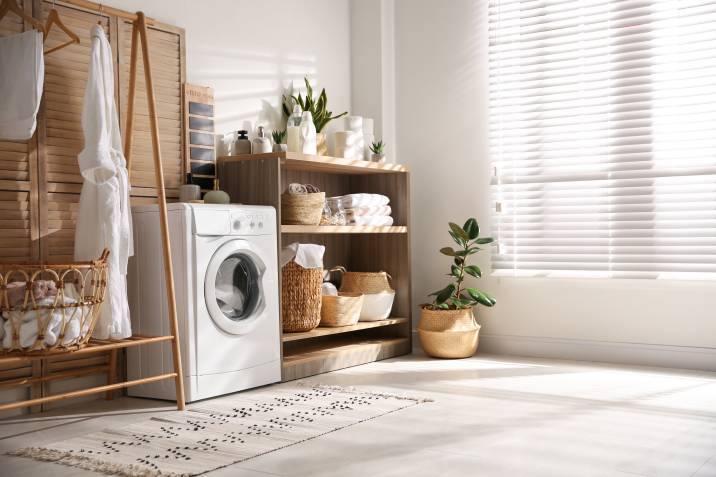 a well-lit and ventilated laundry room
