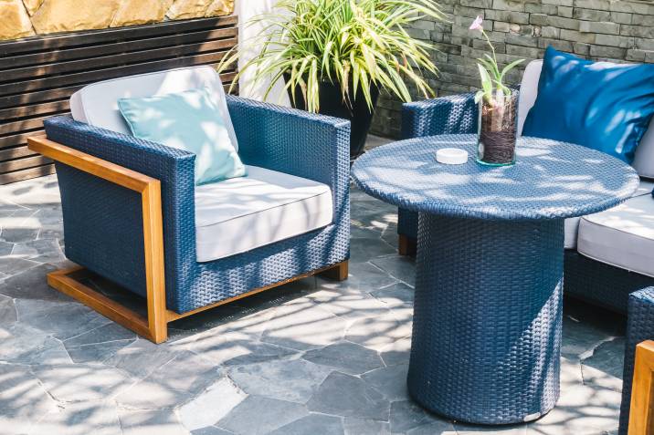 beautiful blue outdoor furniture set