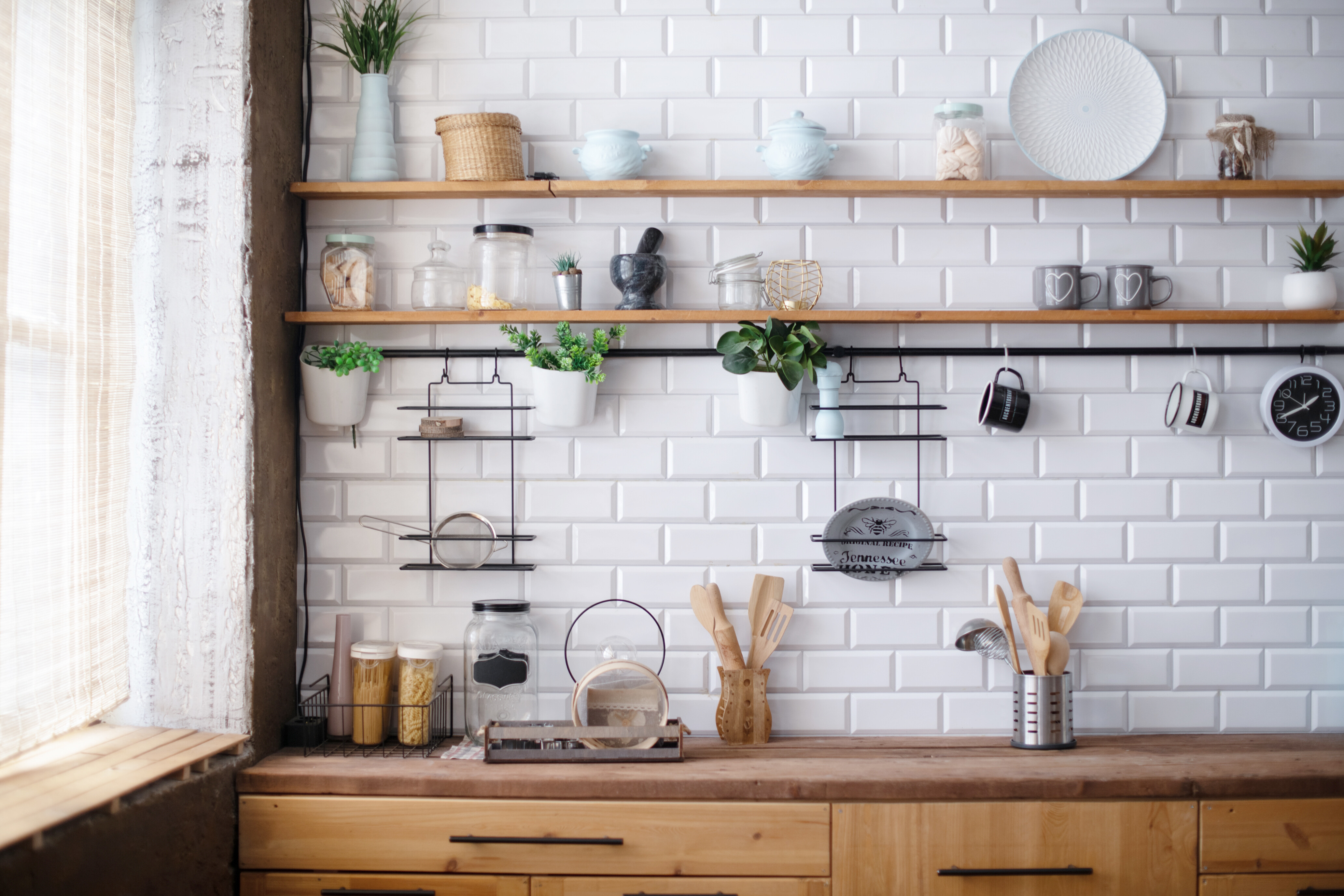 floating or open shelves in the kitchen