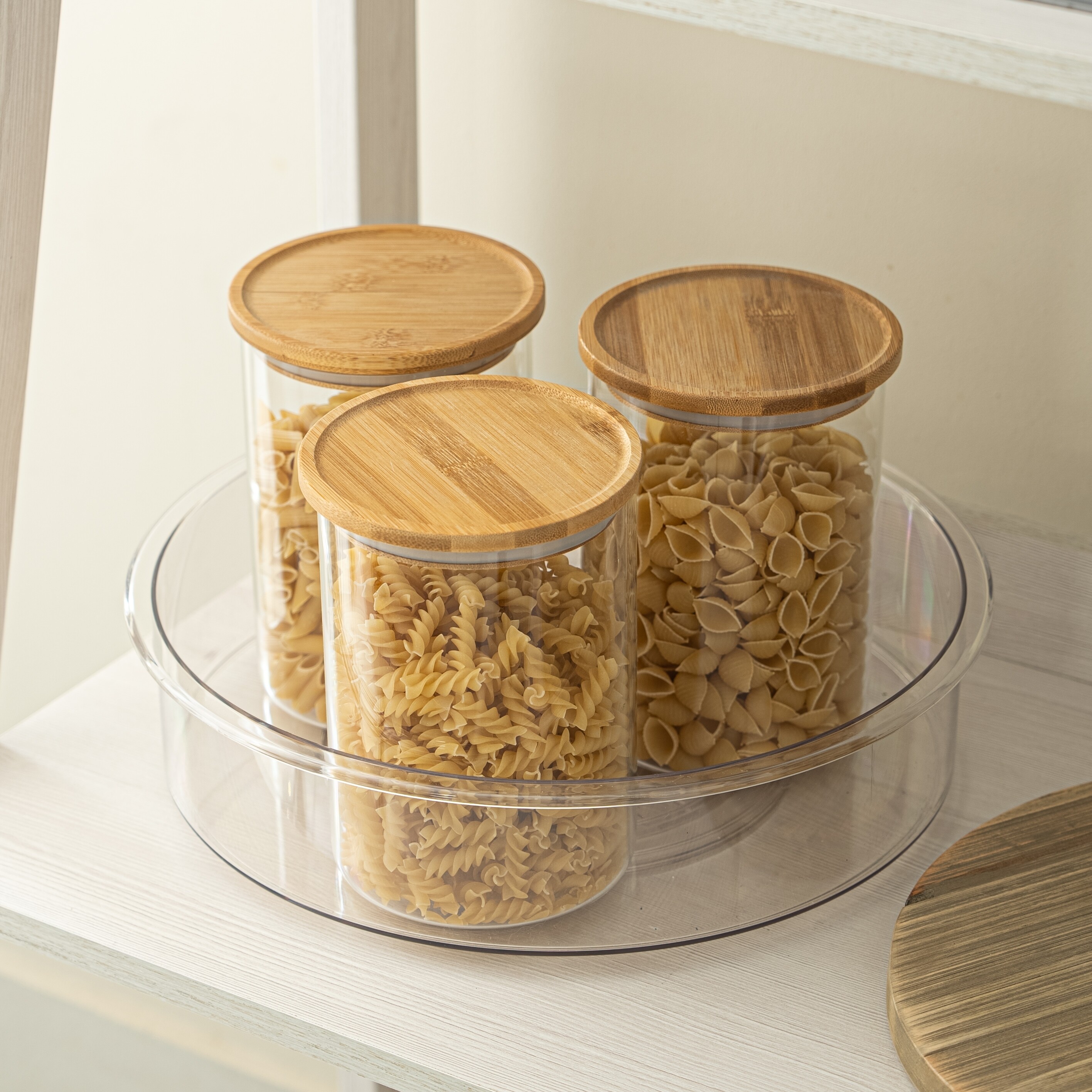 storage jars on a lazy Susan or spinner
