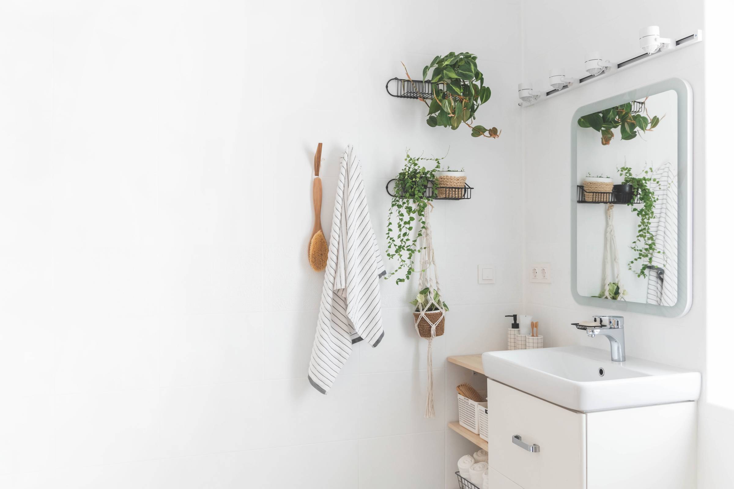 floating shelves in a small bathroom