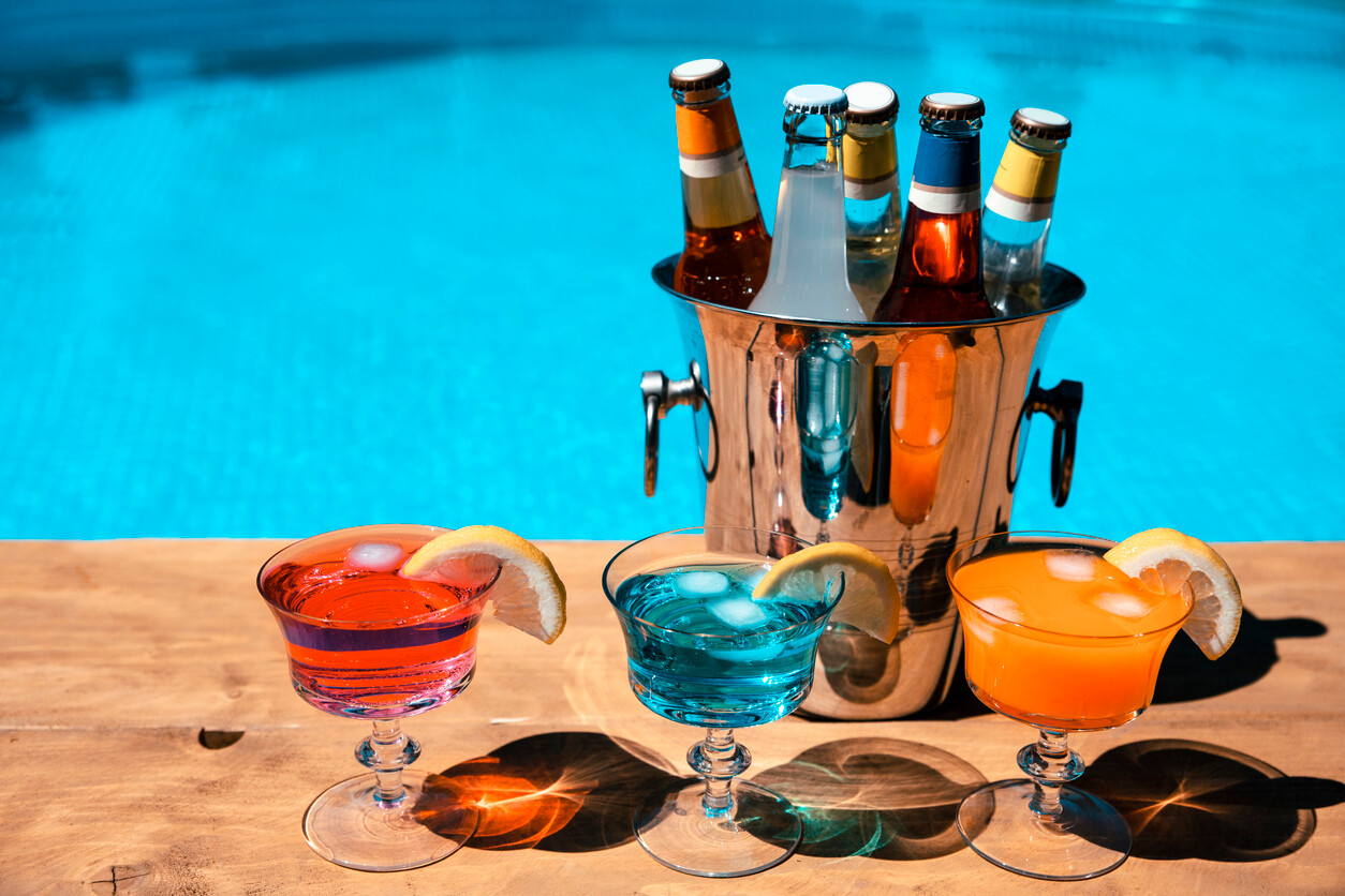 cocktail drinks beside the pool