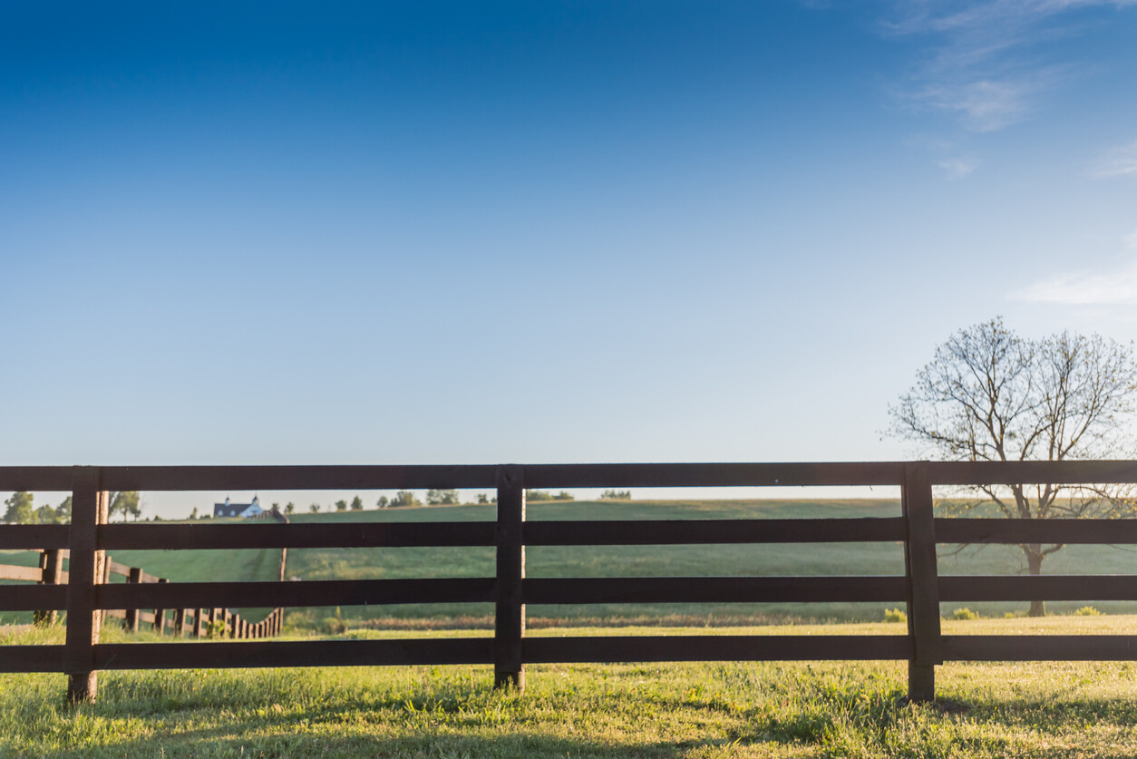 wooden fence on a peaceful farm land