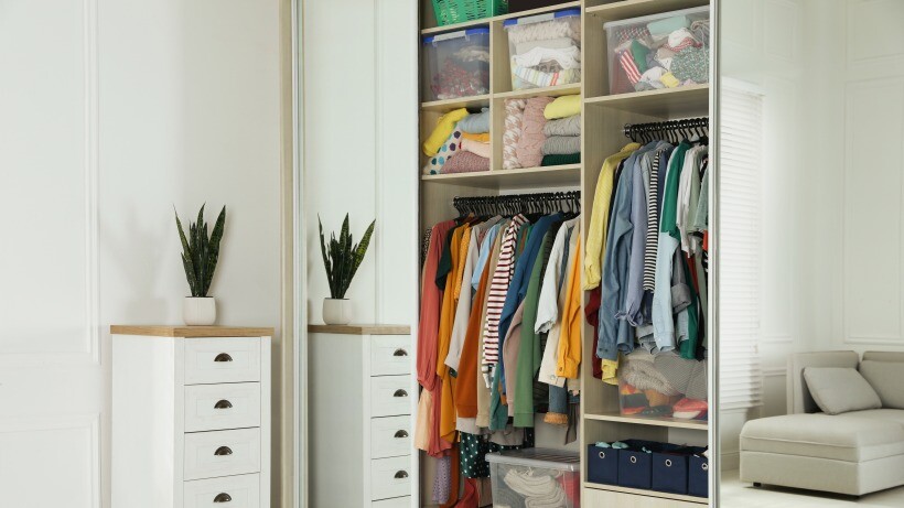 a wardrobe filled with different stylish clothes to show what a wardrobe is