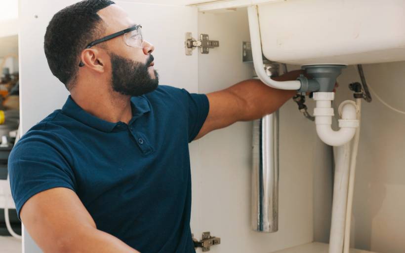 handyman vs. contractor - a handyman repairing a sink
