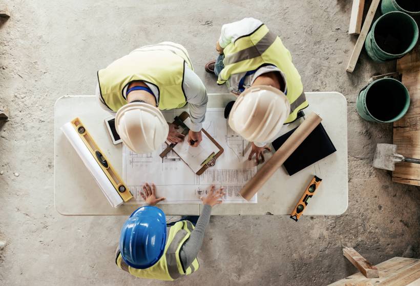 handyman vs contractor - general contractors looking at a renovation project plan