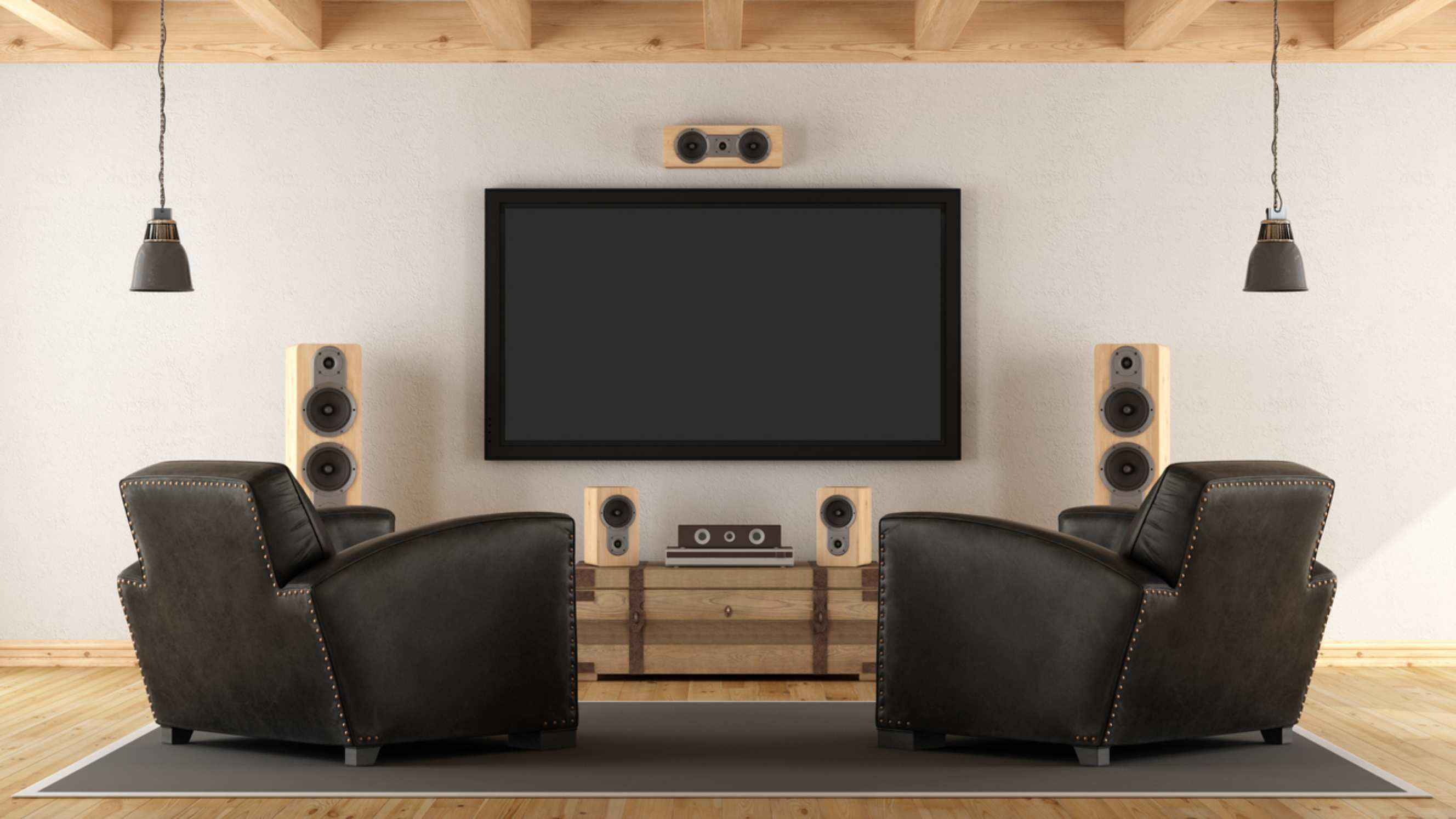 Soundbar vs surround sound - a vintage room with contemporary home cinema system