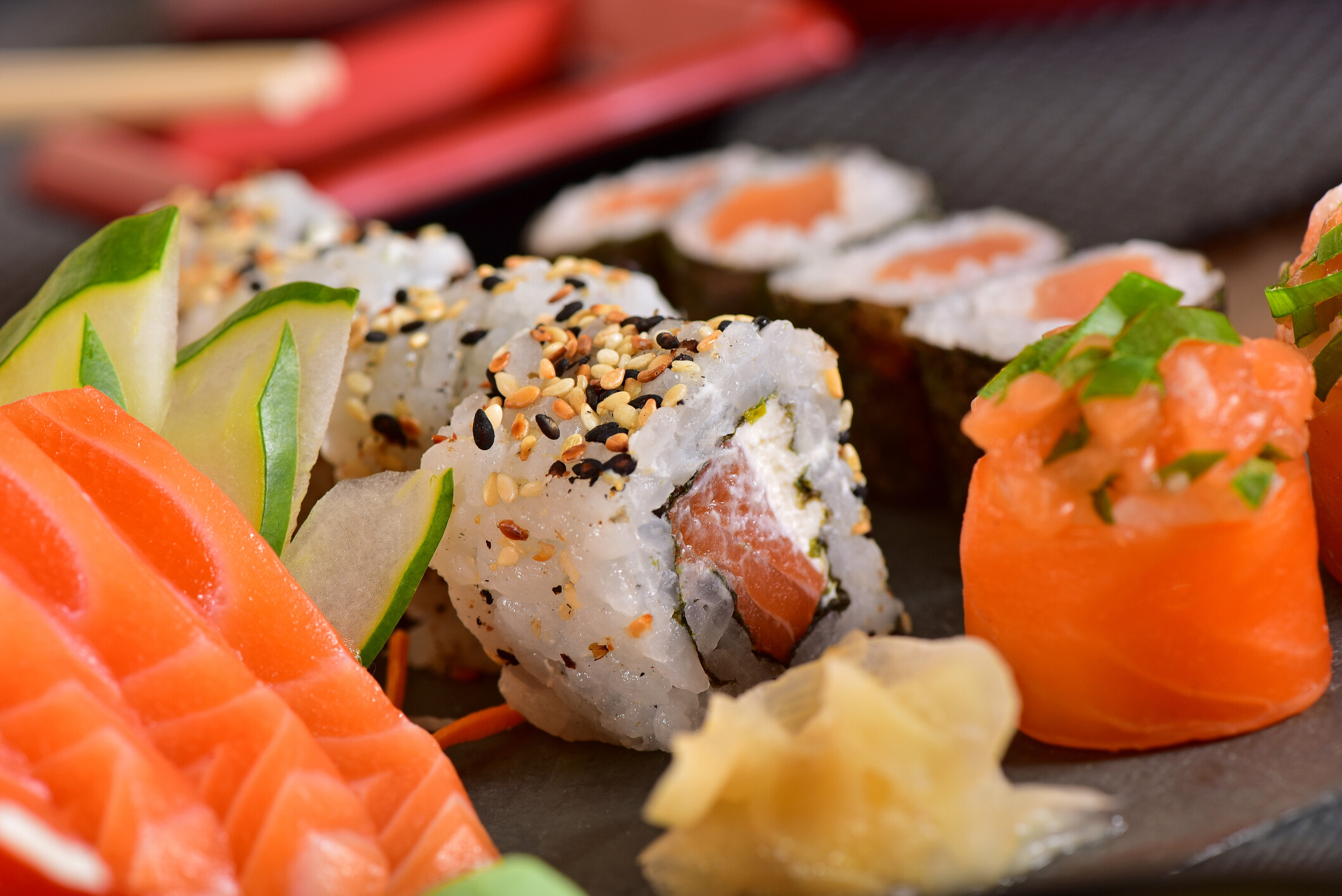 Japanese food, particularly sushi, is ready for delivery.