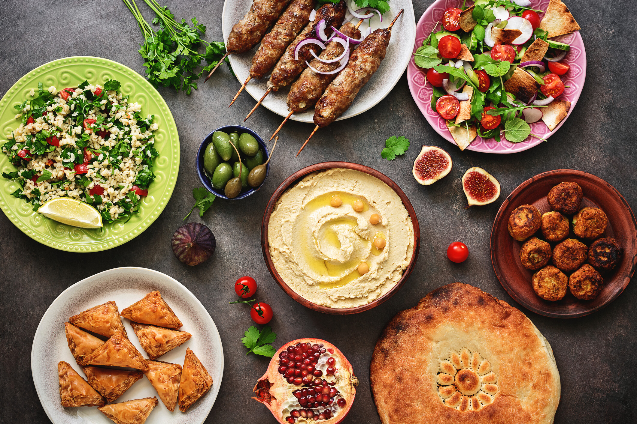 A Turkish food spread is ready for delivery.