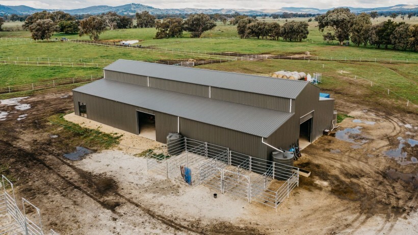 Barn vs shed - A large steel barn by Easyshed, situated on a spacious rural property with green pastures and fencing