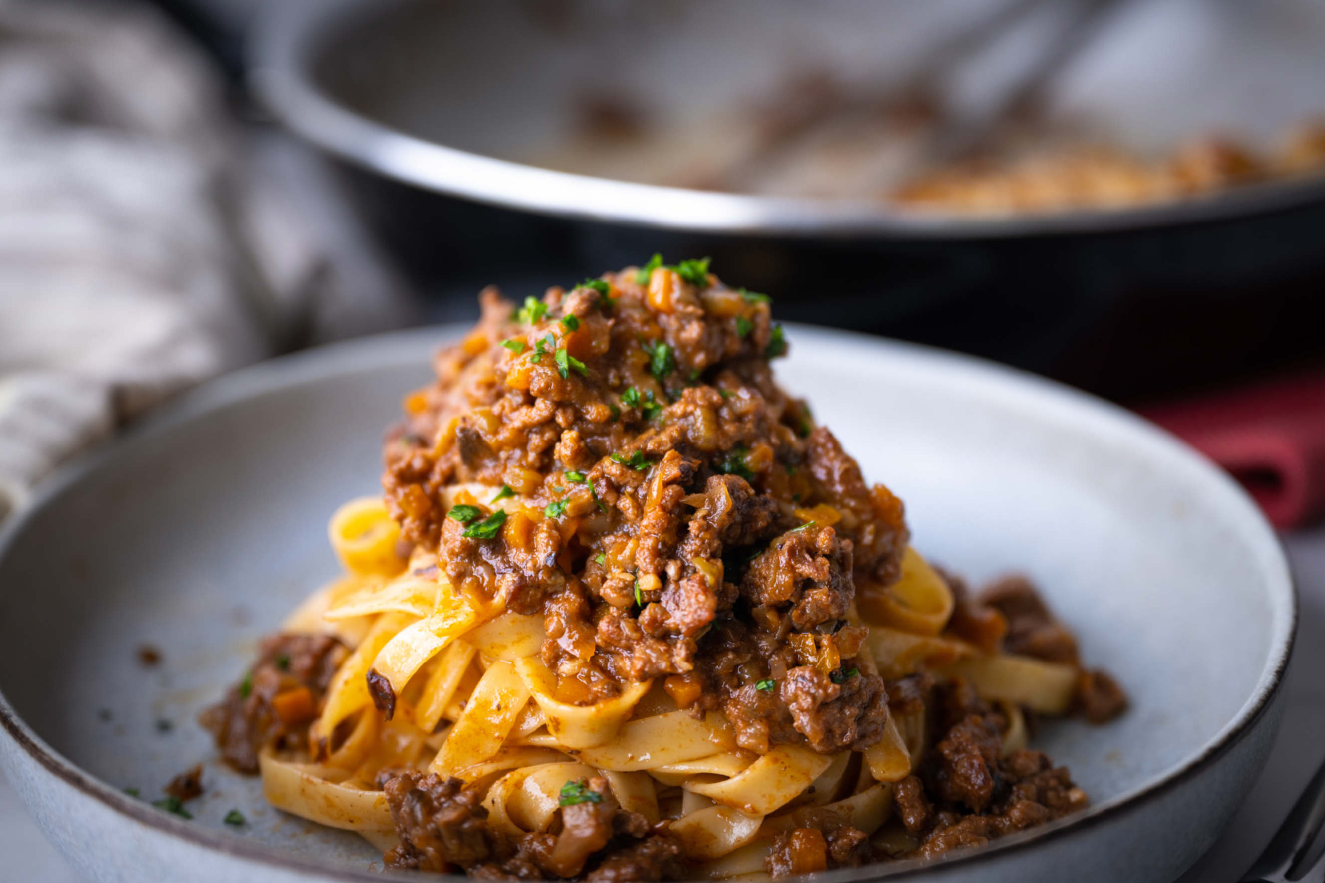 Tagliatelle with a hearty ragù sauce.