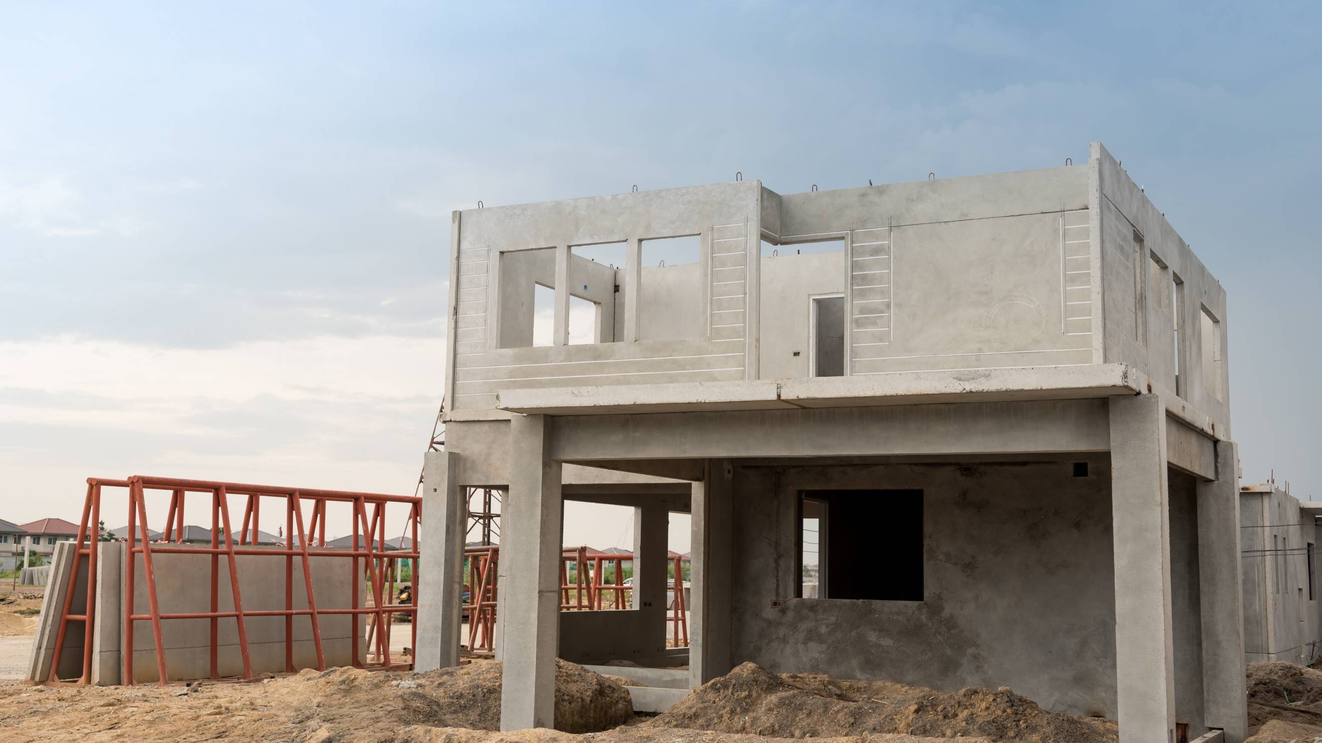 New residential building being built from precast concrete panels.