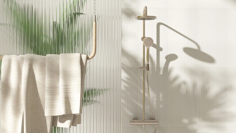 Power shower vs electric shower - Minimalist bathroom design featuring neutral tones and natural light.