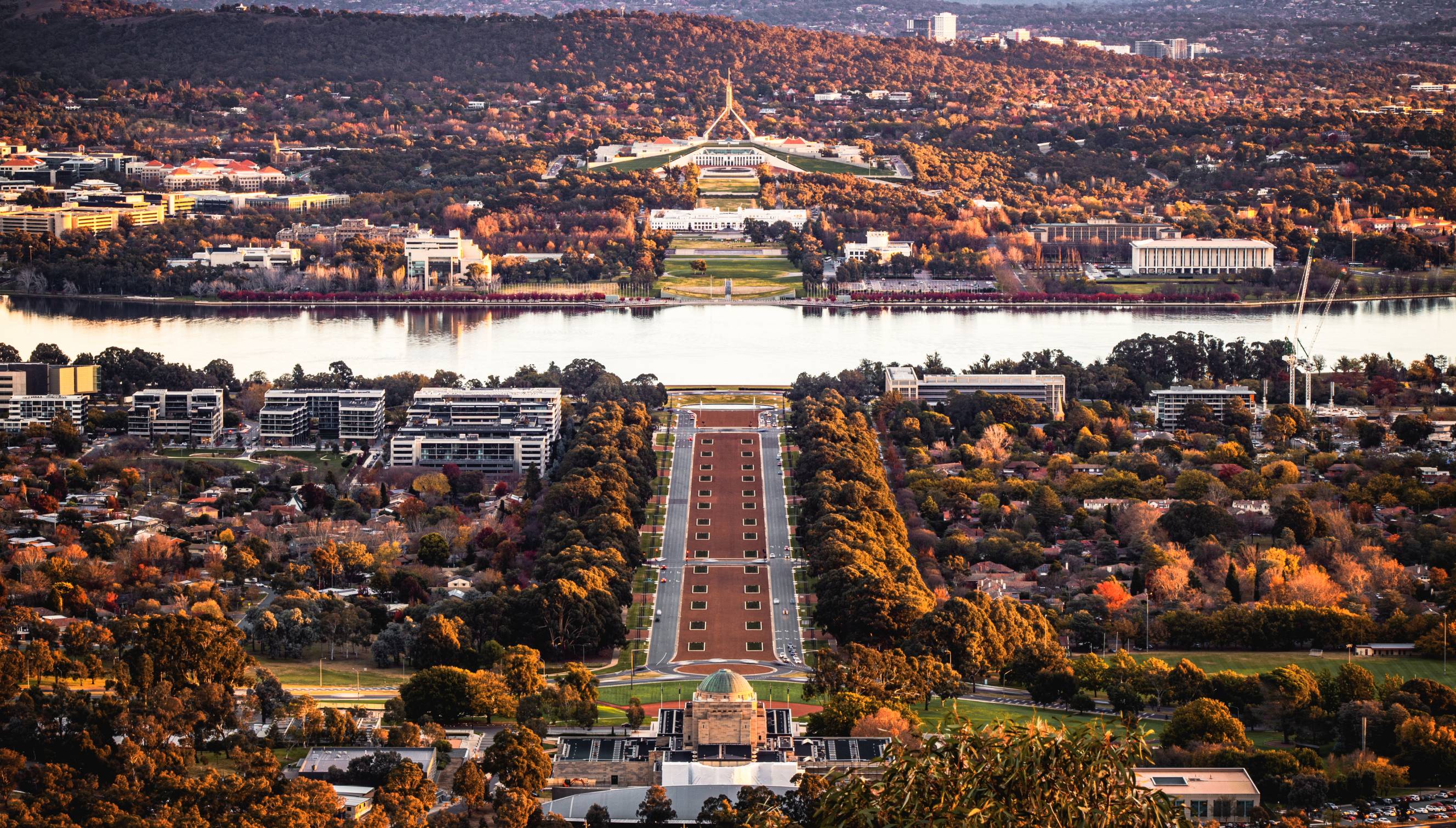View of the Parliament House and the city of Canberra