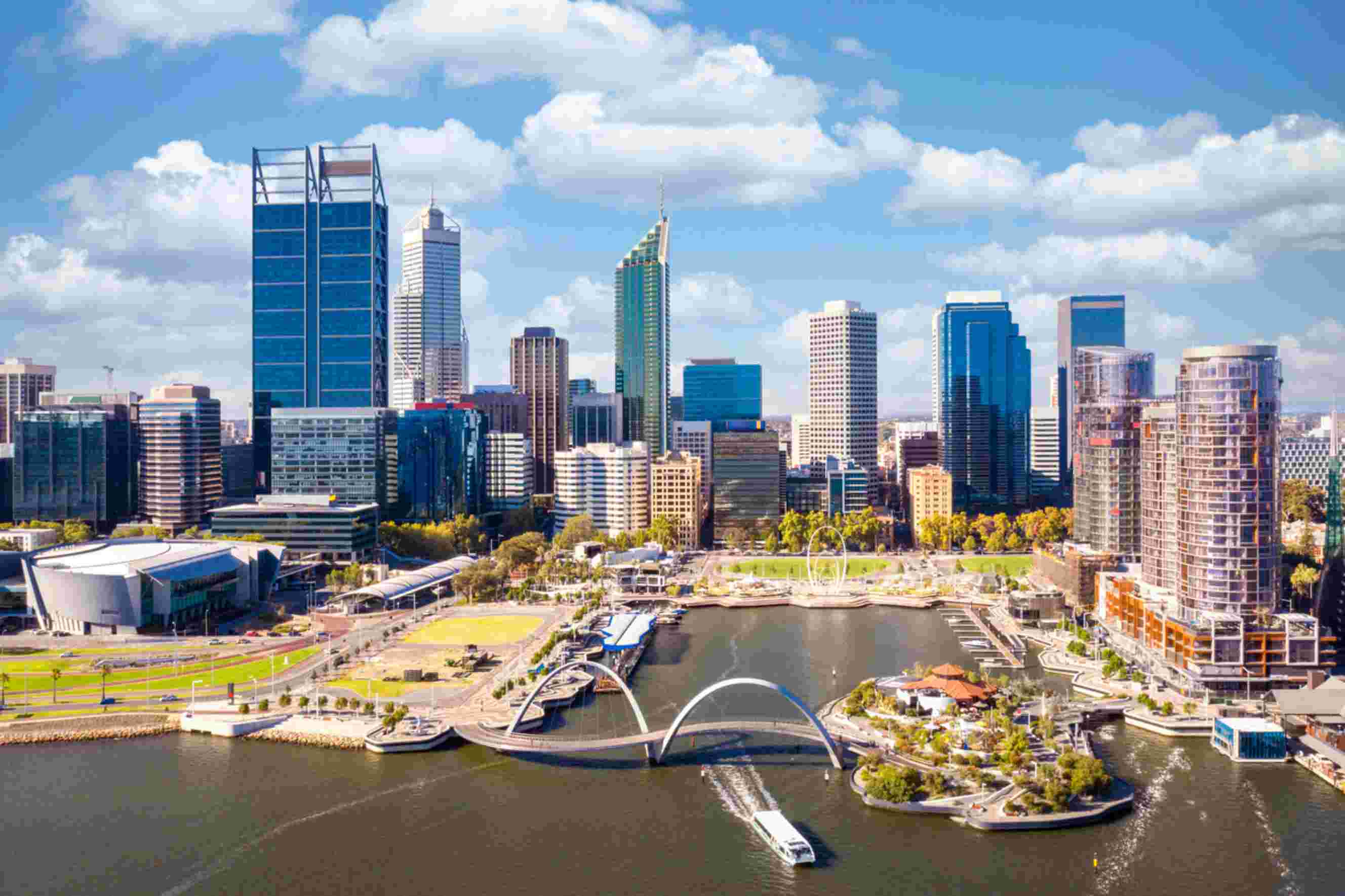 Perth city skyline with Elizabeth Quay and Swan River, representing a key destination for Adelaide to Perth relocations.