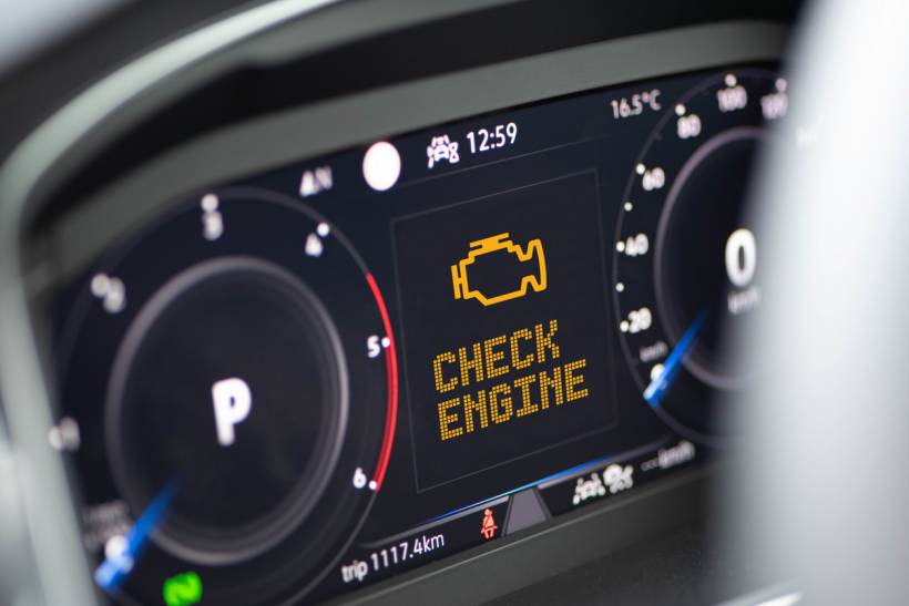 car diagnostic test cost - Dashboard warning screen with check engine light