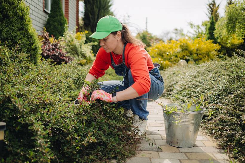 how much does a gardener cost - Gardener trimming shrubs along a landscaped garden path